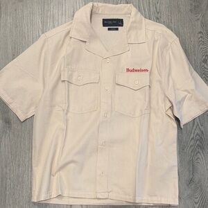 Abercrombie & Fitch Men's Beige Striped Button Down Shirt